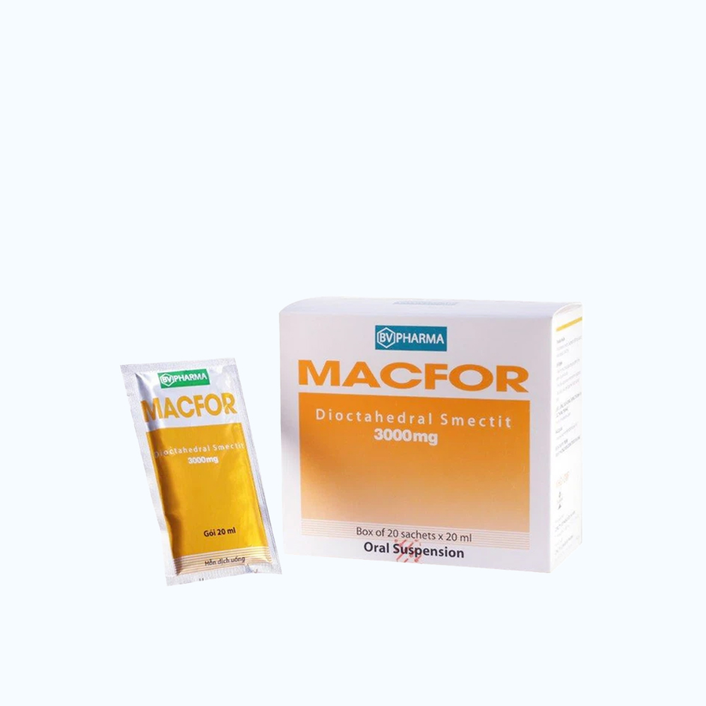 Bột pha uống Macfor 3000mg điều trị rối loạn tiêu hóa, ăn không tiêu, tiêu chảy (hộp 20 gói)