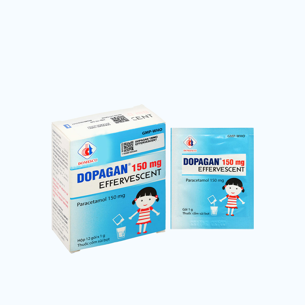 Cốm sủi bọt Dopagan 150 mg Effervescent giảm đau từ nhẹ đến vừa và hạ sốt (12 gói x 1g)