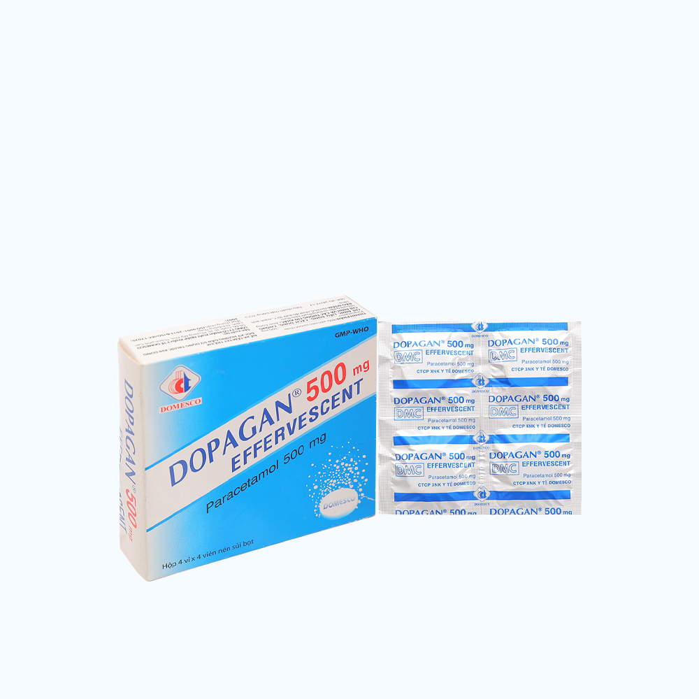 Viên nén sủi bọt Dopagan 500mg Effervescent giảm đau từ nhẹ đến vừa và hạ sốt (4 vỉ x 4 viên)