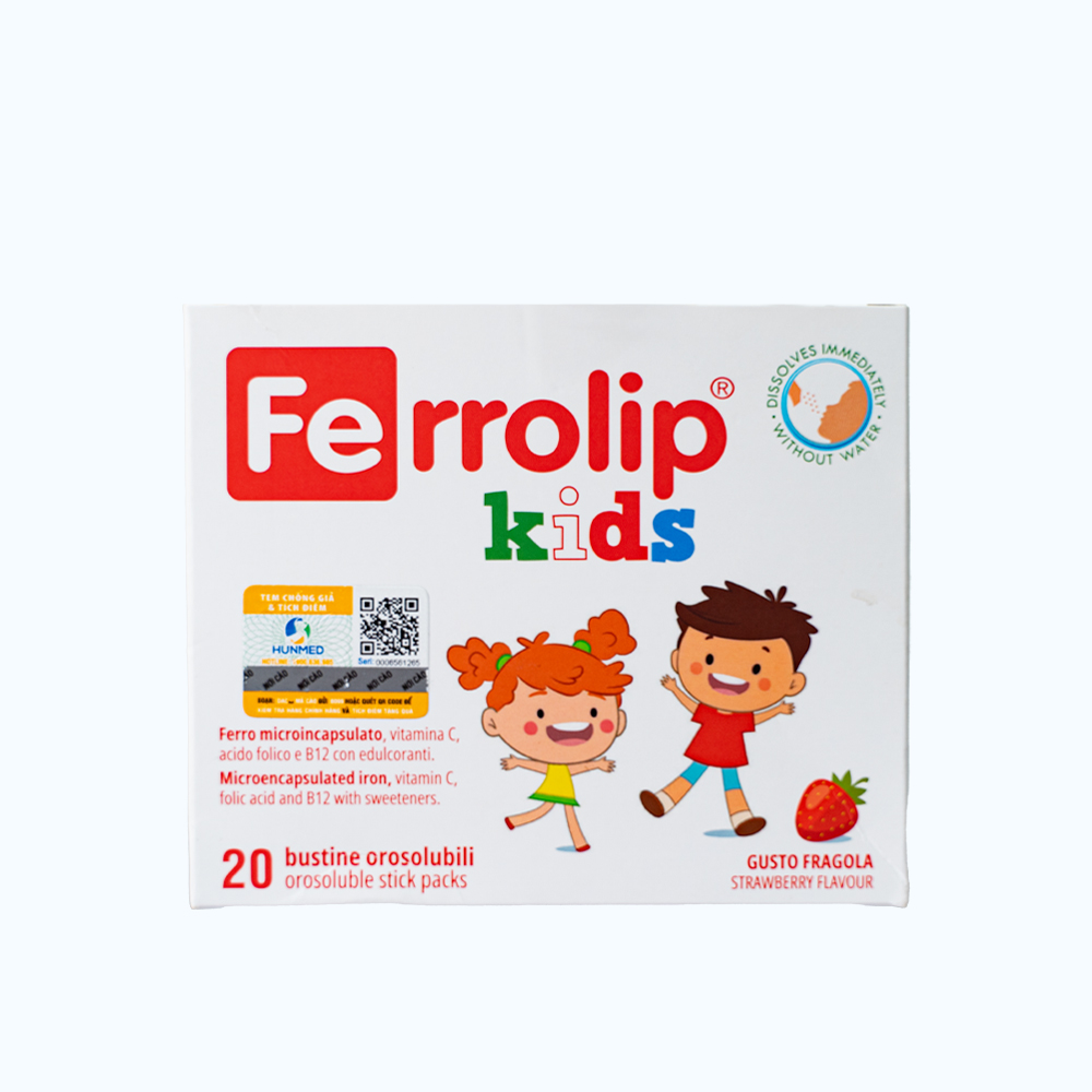 FERROLIP Kids Bo Sung Sat   Cho Tre Tren 1T (Hop 20 Goi Bot)