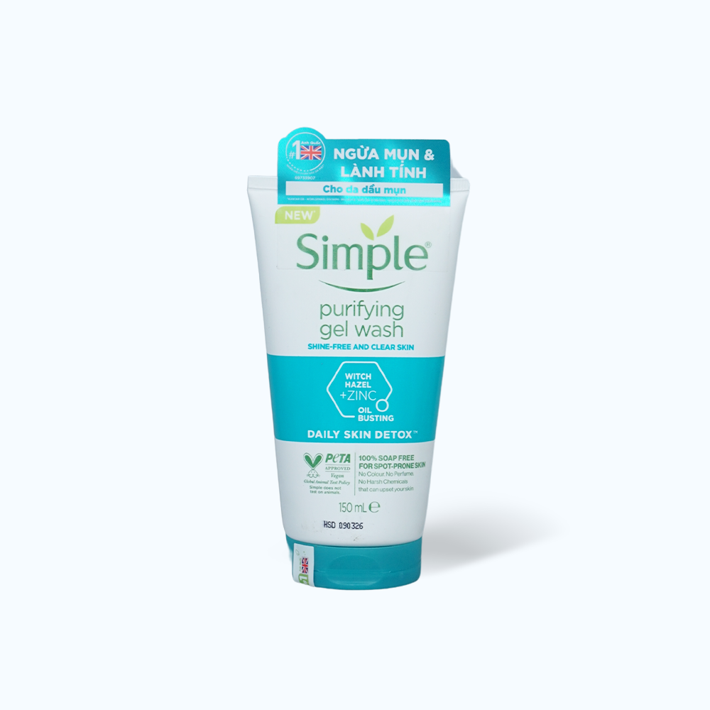 Simple Gel Rua Mat Kiem Soat Bong Nhon & Sach Mun 150ml