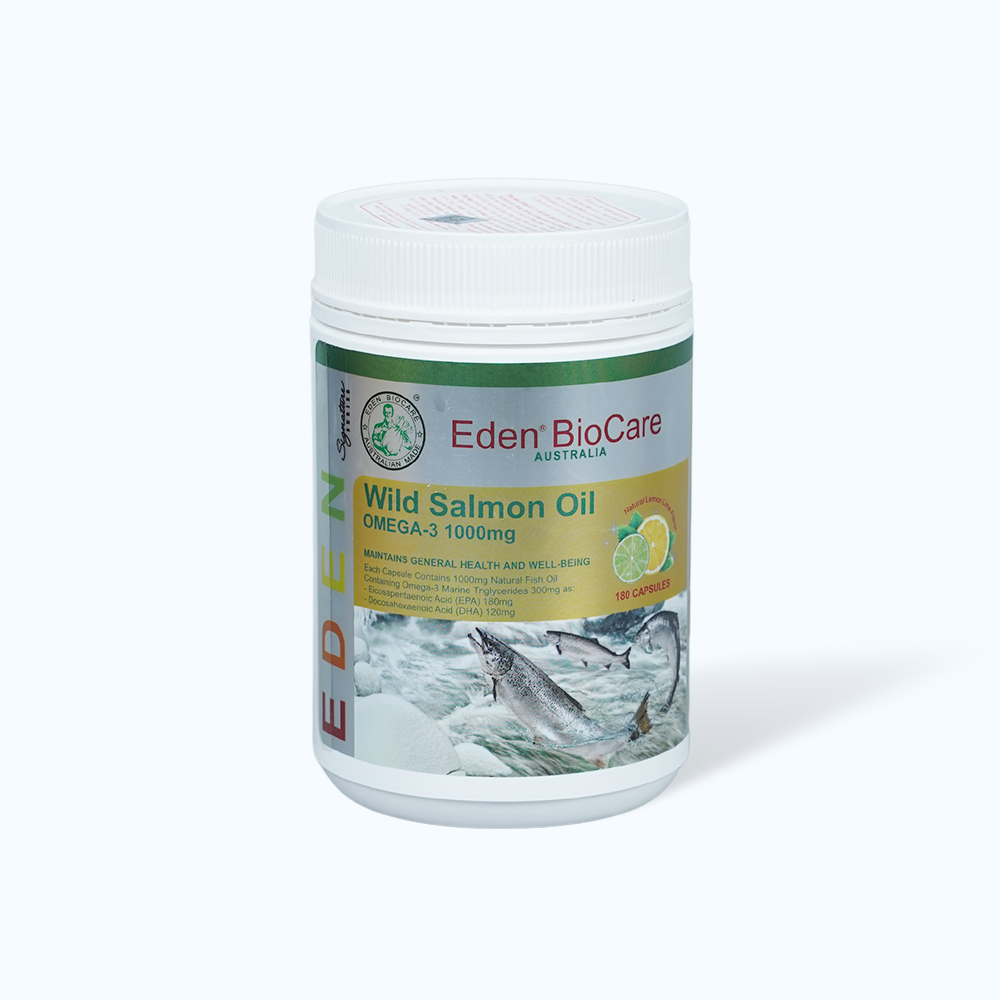 Eden BioCare Wild Salmon Oil Omega 3 1000mg Dau Ca Hoi Vi Chanh (Hop 180v)