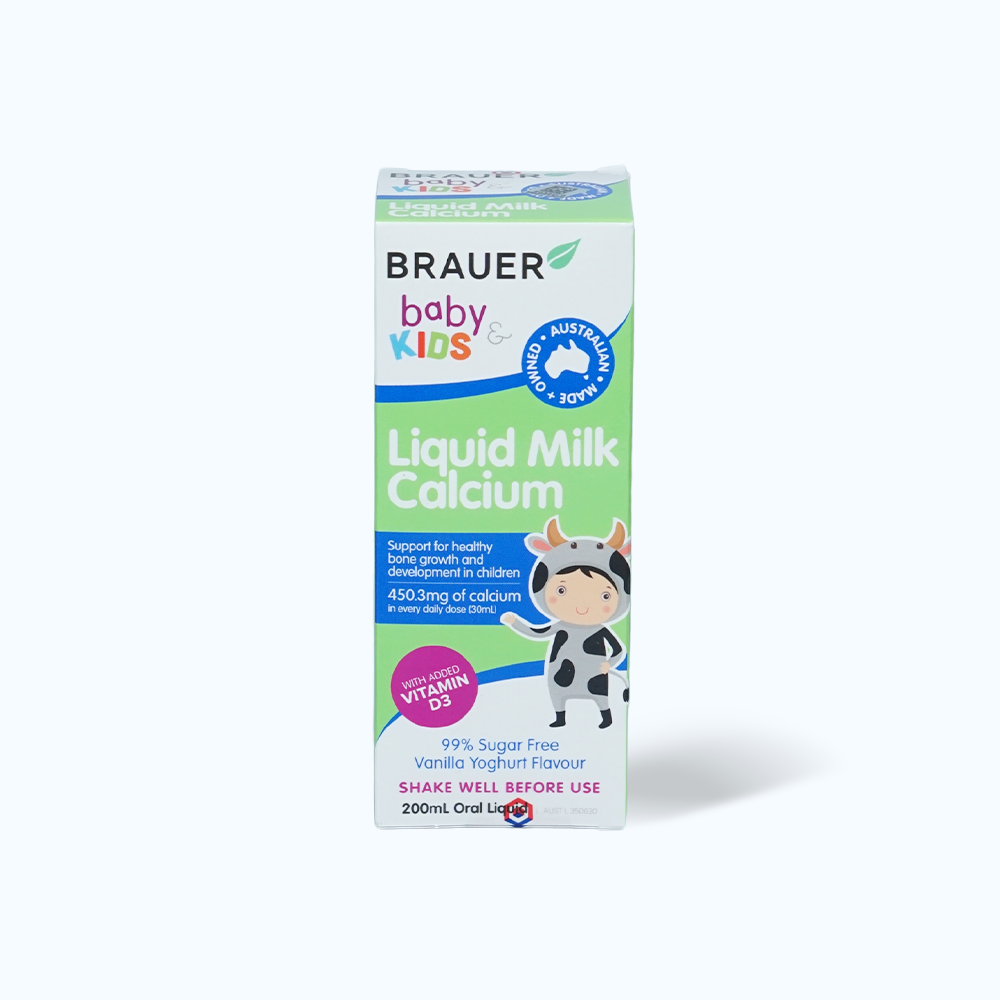 BRAUER Liquid Milk Calcium Bo Sung Canxi Cho Tre Em (Chai 200ml)