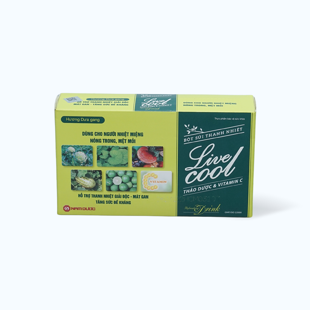 NAM DUOC Live Cool Bot Sui Thanh Nhiet Huong Dua Gang (10 Goi x 7g)