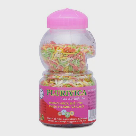 Thuốc cốm Plurivica Nadyphar điều trị tình trạng suy nhược do thiếu vitamin và calci (chai 80g)