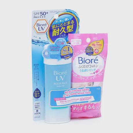 Gel chống nắng Bioré UV Aqua Rich Watery Gel SPF 50+ PA++++ (90ml) + Tặng kèm gói khăn giấy tẩy trang Bioré