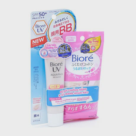 Kem nền chống nắng dưỡng da Bioré UV Aqua Rich BB Essence (33g) + Tặng kèm gói khăn tẩy trang Bioré