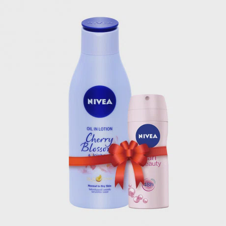 Sữa dưỡng thể hương hoa anh đào Nivea (200ml) + Tặng kèm xịt khử mùi ngọc trai Nivea (60ml)