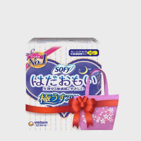 Băng vệ sinh ban đêm siêu thoải mái có cánh Sofy Skin Comfort Ultra Thin Night 29cm (8 miếng/gói) + Tặng kèm túi vải
