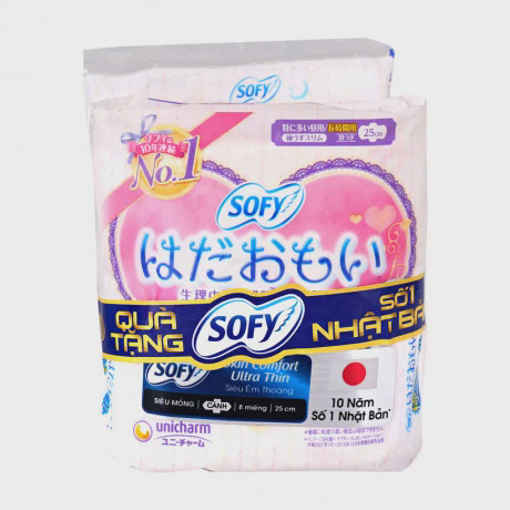 Băng vệ sinh siêu mỏng cánh Sofy Skin Comfort Ultra Thin 25cm (8 miếng/gói) + Tặng 1 gói BVS ban đêm Sofy Ultra Thin 29cm (2 miếng/gói)