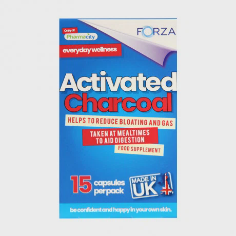Viên uống FORZA Activated Charcoal hỗ trợ tiêu hóa (Hộp 1 vỉ x 15 viên nang)