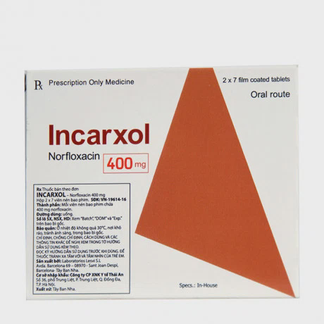 Viên nén Incarxol 400mg trị nhiễm trùng đường tiểu trên và dưới, cấp và mạn tính (2 vỉ x 7 viên)