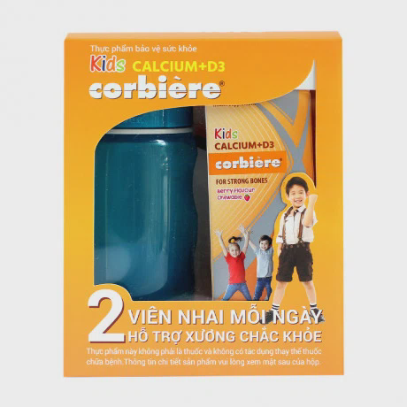Thực phẩm bảo vệ sức khỏe Kids Calcium+D3 Corbière (Hộp 1 chai 30 viên) + Tặng 1 bình nước Lock & Lock