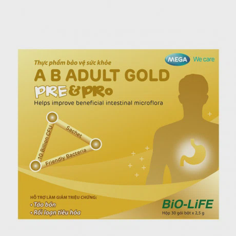 Viên uống AB Adult Gold Pre&Pro hỗ trợ tiêu hóa, bổ sung lợi khuẩn và chất xơ (Hộp 30 gói)