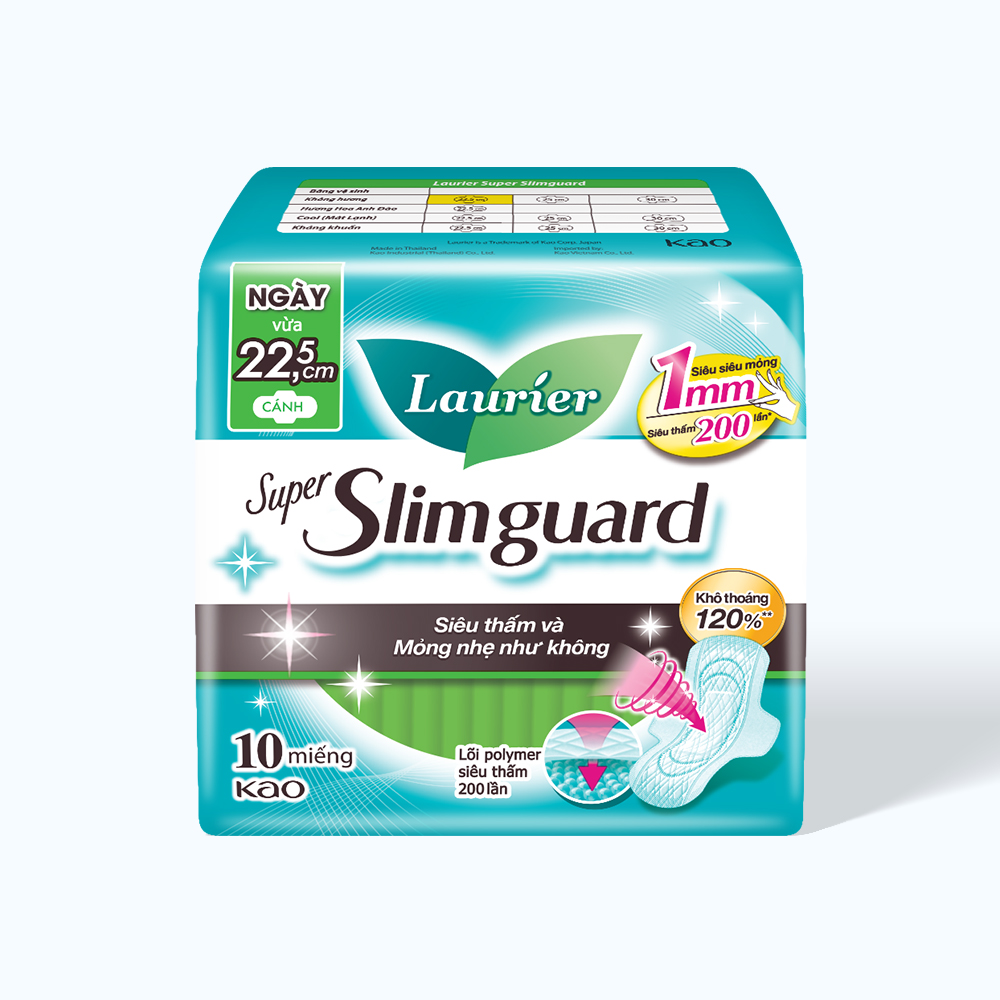 Laurier Super Slimguard Bang Ve Sinh Sieu Mong Co Canh 22/22.5cm 10M
