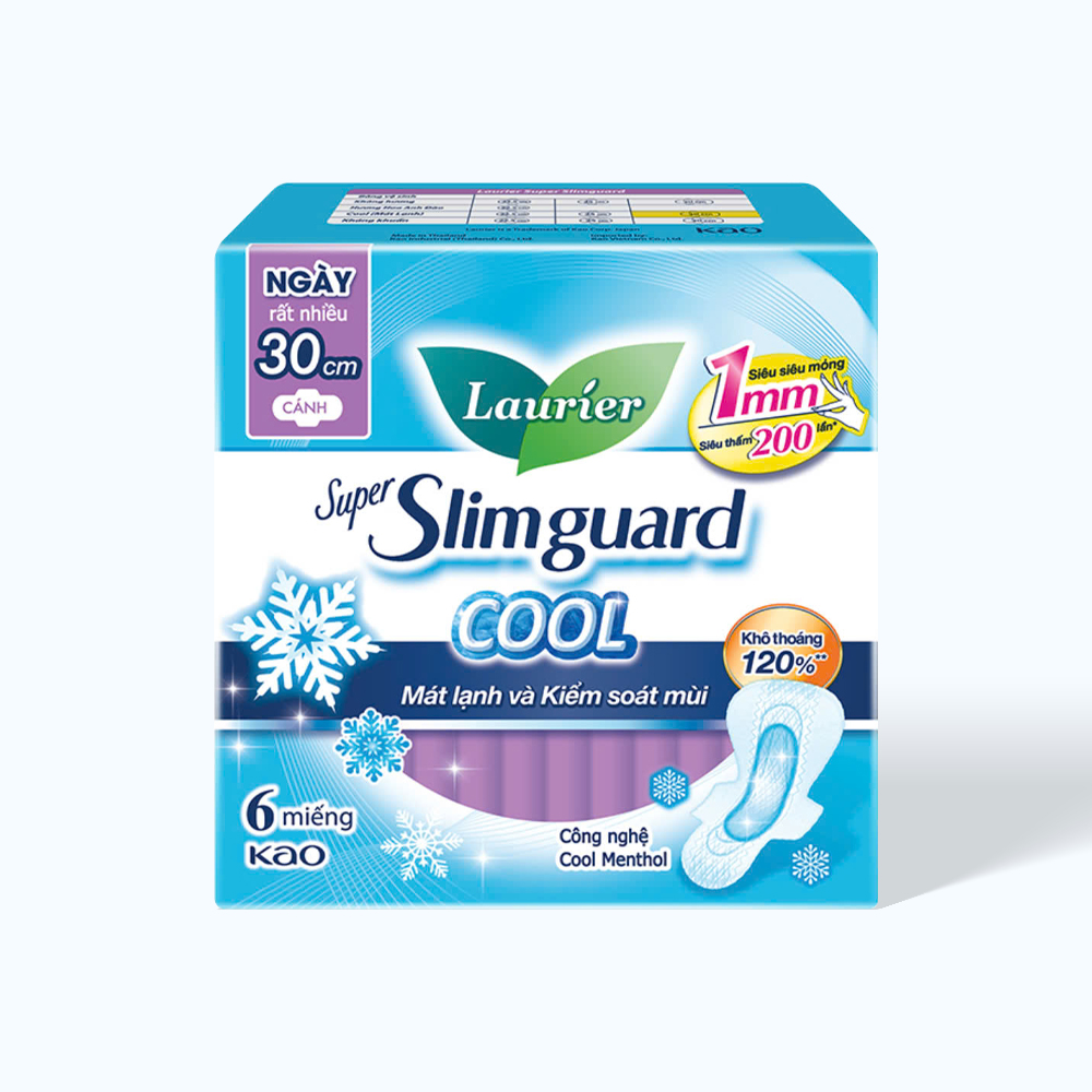 Băng vệ sinh mát lạnh có cánh Super Slimguard Cool Laurier 30cm (6 miếng)