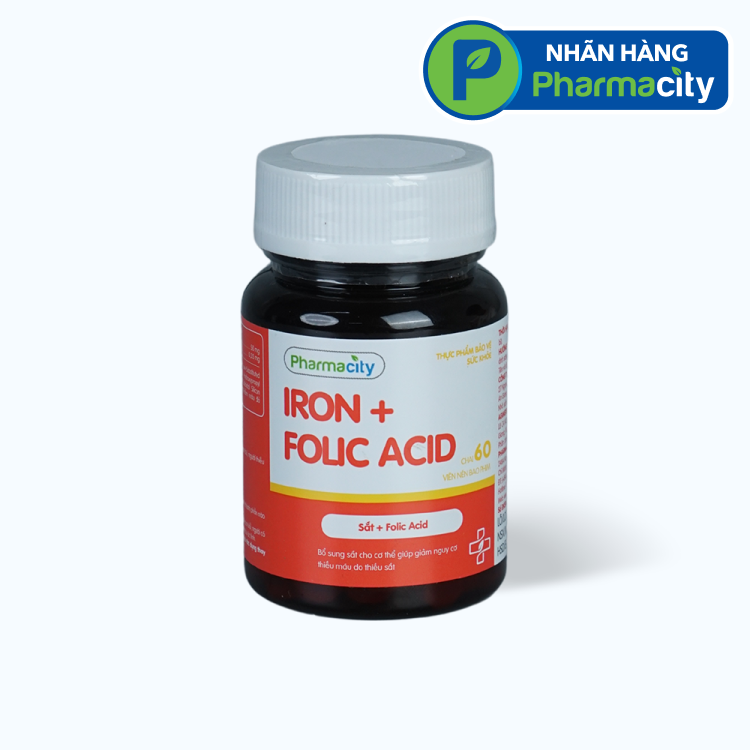 PMC Iron + Folic Acid 
(Chai 60 vien)