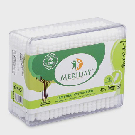 Tăm bông dạng xoắn Meriday Bạch Tuyết (200 que/hộp)