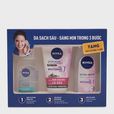 Combo sữa rửa mặt bùn khoáng + nước tẩy trang và nước hoa hồng Nivea