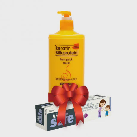 Dầu xả ủ tóc 2 trong 1 tinh chất tơ tằm Keratin (500ml) + Tặng kèm kem đánh răng trẻ em Kids Safe