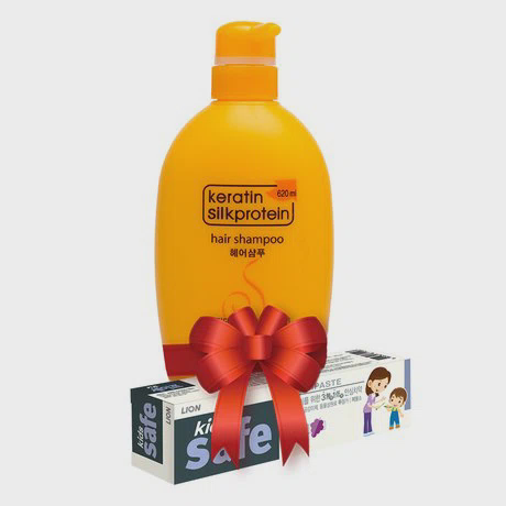 Dầu gội tinh chất tơ tằm Keratin 620ml + Tặng kèm Kem đánh răng trẻ em Kids Safe