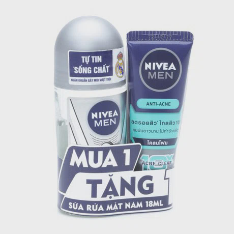 Lăn khử mùi phân tử bạc Nivea Men Silver Protect (50ml) + Tặng kèm sữa rửa mặt Nivea Men (18ml)