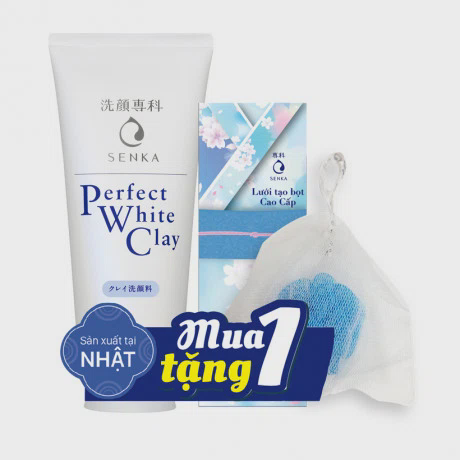 Sữa rửa mặt đất sét trắng Senka Perfect White Clay (120g) + Tặng kèm lưới tạo bọt cao cấp