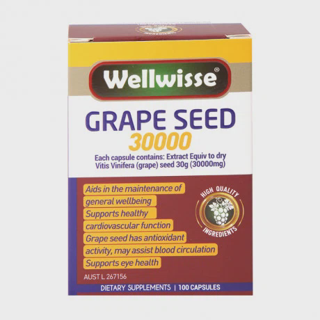 Thực phẩm bảo vệ sức khỏe chống lão hóa, ung thư Wellwisse Grape Seed (Hộp 100 viên)