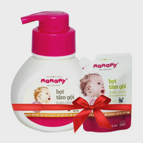 Bọt tắm gội thiên nhiên cho em bé Mamamy Raspberry (200ml) + Tặng kèm túi bọt tắm gội Mamamy (200g)