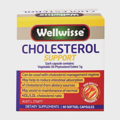 Thực phẩm bảo vệ sức khỏe giúp giảm hấp thu Cholesterol từ ruột Wellwisse Cholesterol Support (Hộp 60 viên)