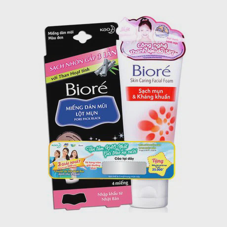 Sữa rửa mặt kháng khuẩn & sạch mụn Bioré (50g) + Tặng kèm hộp 2 miếng dán mũi lột mụn Bioré