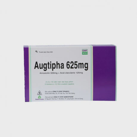 Viên nén bao phim Augtipha 625mg kháng sinh điều trị nhiễm khuẩn (2 vỉ x 10 viên)