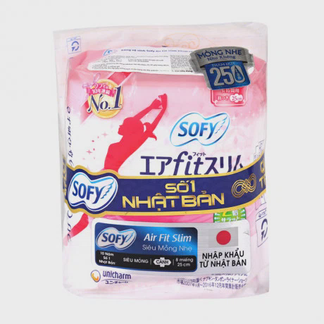 Băng vệ sinh siêu mỏng nhẹ có cánh Sofy Air Fit Slim 25cm (8 miếng/gói) + Tặng 1 gói BVS ban đêm Sofy Ultra Thin 29cm (2 miếng/gói)