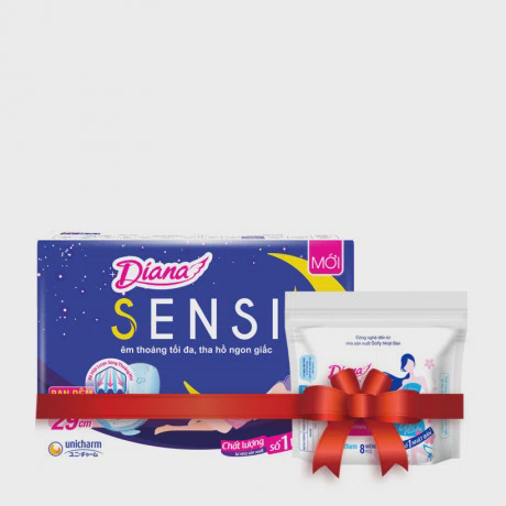 Băng vệ sinh ban đêm Diana Sensi Night 29cm (4 miếng/gói) + Tặng BVS Diana hàng ngày (8 miếng/gói)