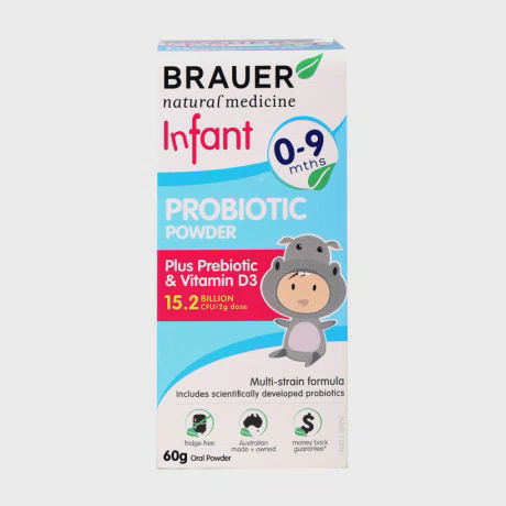 Thực phẩm bảo vệ sức khỏe hỗ trợ hệ tiêu hóa cho trẻ từ 0-9 tháng tuổi Brauer Infant Probiotic Powder (60g)