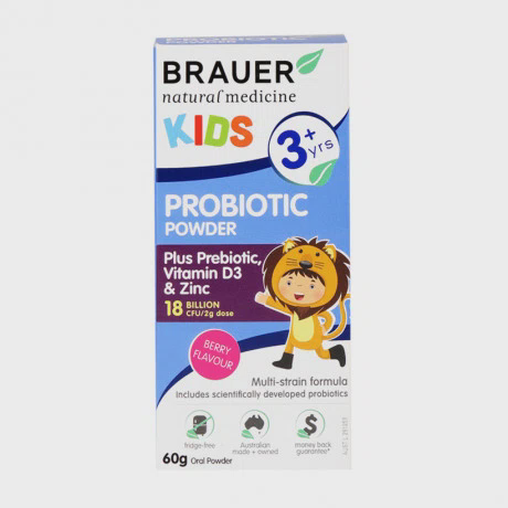 Thực phẩm bảo vệ sức khỏe hỗ trợ hệ tiêu hóa cho trẻ từ 3 tuổi trở lên Brauer Kids Probiotic Powder (60g)