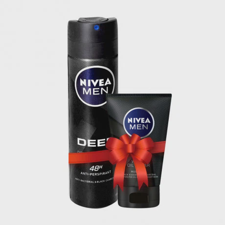 Xịt khử mùi than đen hoạt tính cho nam Nivea Men Deep Dry & Clean Feel (150ml) + Tặng sữa rửa mặt than đen hoạt tính Nivea Men (50g)