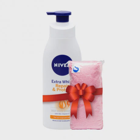 Sữa dưỡng thể dưỡng trắng  & chống nắng Nivea Extra White SPF30 (350ml) + Tặng khăn bông