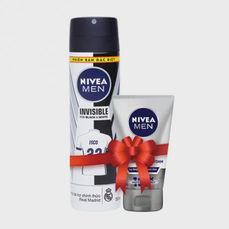 Xịt khử mùi Nivea Men Invisible Black&White (150ml) + Tặng sữa rửa mặt bùn khoáng Nivea Men (50g)