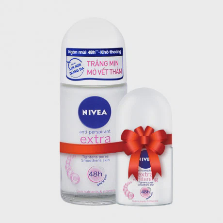 Lăn khử mùi trắng mịn, mờ vết thâm Nivea Extra Whitening (50ml) + Tặng lăn khử mùi Nivea (12ml)