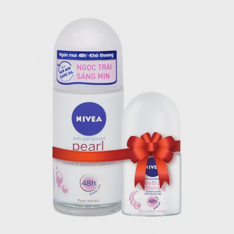 Lăn khử mùi ngọc trai sáng mịn Nivea Pearl & Beauty (50ml) + Tặng lăn khử mùi trắng mịn, mờ vết thâm Nivea Extra Whitening (12ml)