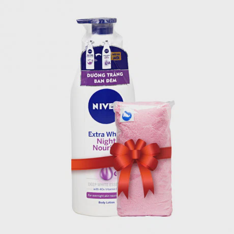 Sữa dưỡng thể trắng da ban đêm Nivea Extra White Night Nourish (400ml) + Tặng khăn bông