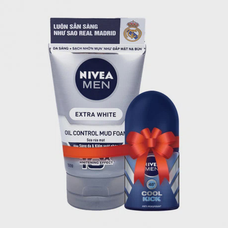 Sữa rửa mặt sáng da & kiểm soát nhờn dành cho nam Nivea Men Extra White (100g) + Tặng lăn khử mùi Nivea Men Cool Kid (12ml)