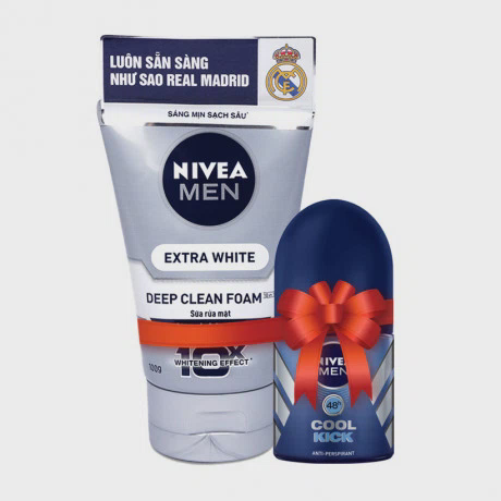 Sữa rửa mặt sáng mịn & sạch sâu Nivea Men Extra White (100g) + Tặng lăn khử mùi Nivea Men Cool Kid (12ml)