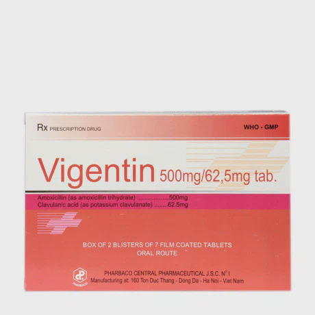 Viên nén phân tán Vigentin 500mg/62.5mg kháng sinh điều trị nhiễm khuẩn (2 vỉ x 7 viên)