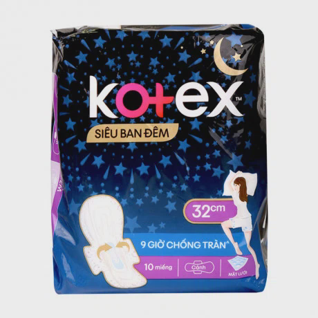 Băng vệ sinh siêu ban đêm có cánh 32cm Kotex (10 miếng/gói)