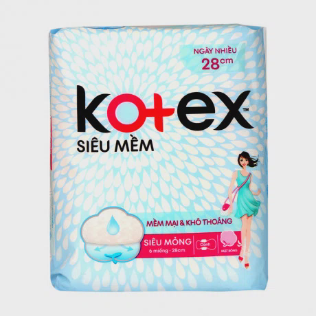 Băng vệ sinh siêu mềm ngày nhiều 28cm Kotex (6 miếng/gói)