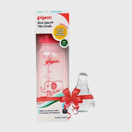 Bình sữa PP tiêu chuẩn Pigeon (240ml) + Tặng 1 núm vú silicon siêu mềm