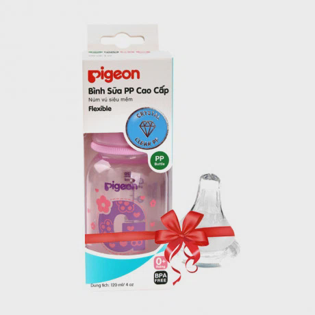Bình sữa PP cao cấp Pigeon (120ml) + Tặng 1 núm vú silicon siêu mềm