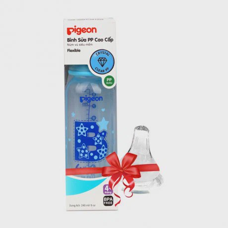 Bình sữa PP cao cấp Pigeon (240ml) + Tặng 1 núm vú silicon siêu mềm